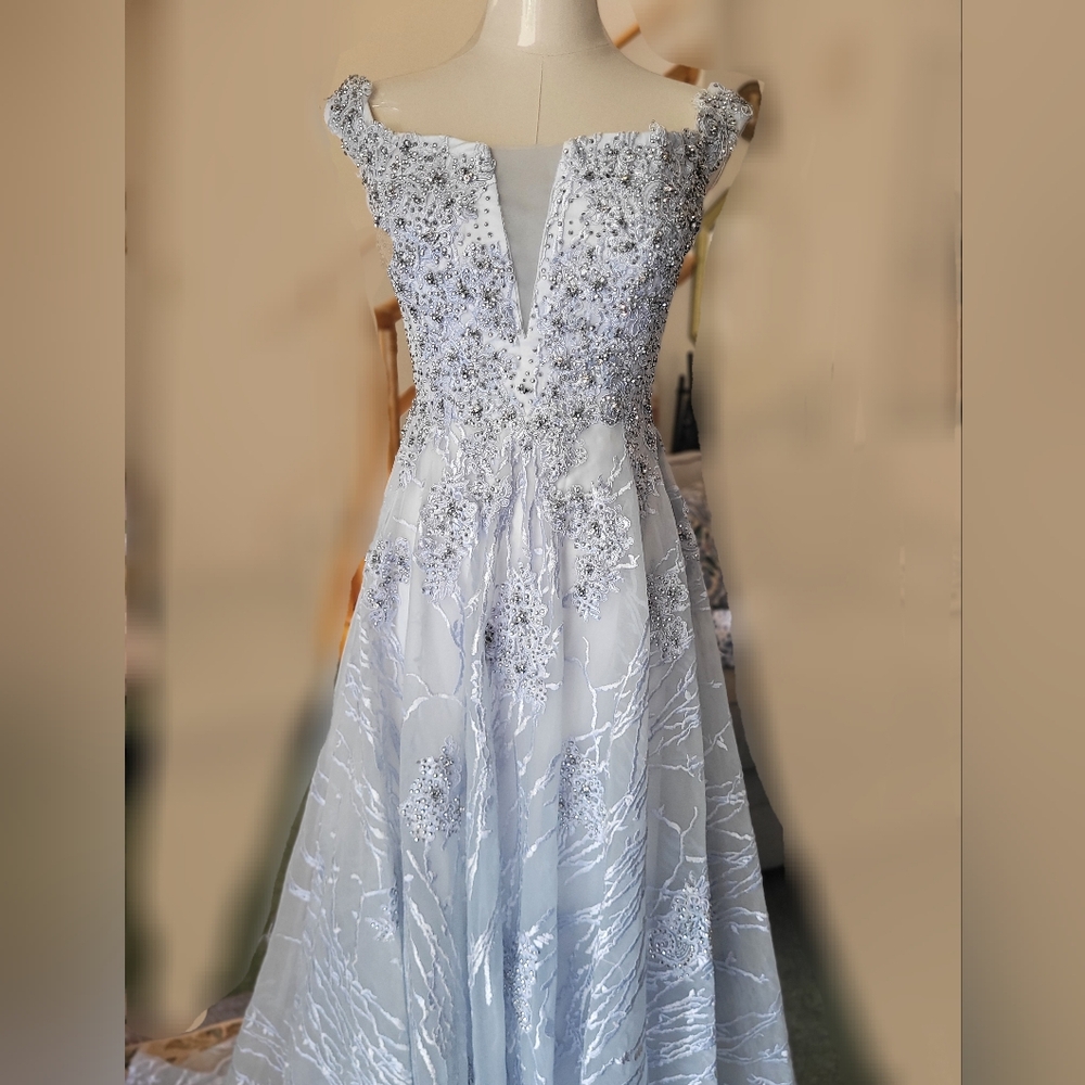 Icy Blue Off The Shoulder Gown